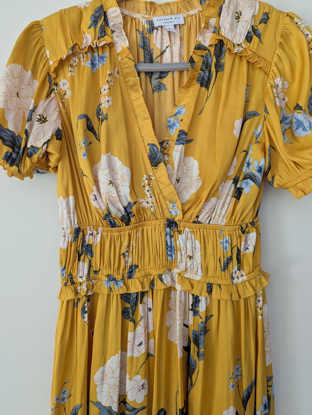 Anthropologie Current Air Marigold Smocked Floral Short Sleeve Maxi Dress - Picture 7 of 12